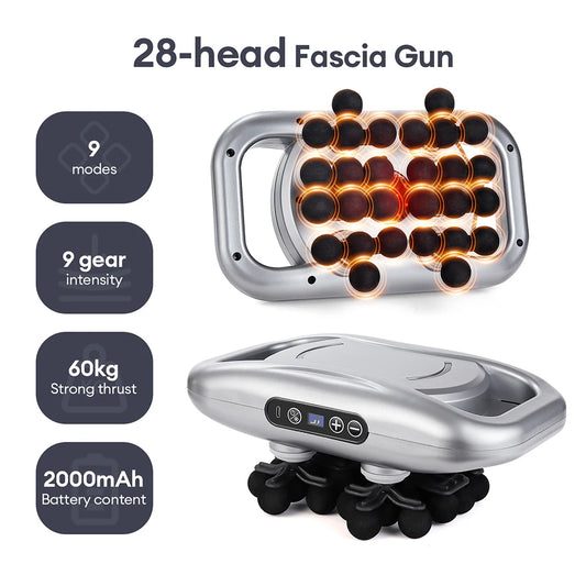 Powerpulse 8X – Deep Tissue Fascia Massage Gun with 8 Heads, 30 Speeds & Red Light Therapy