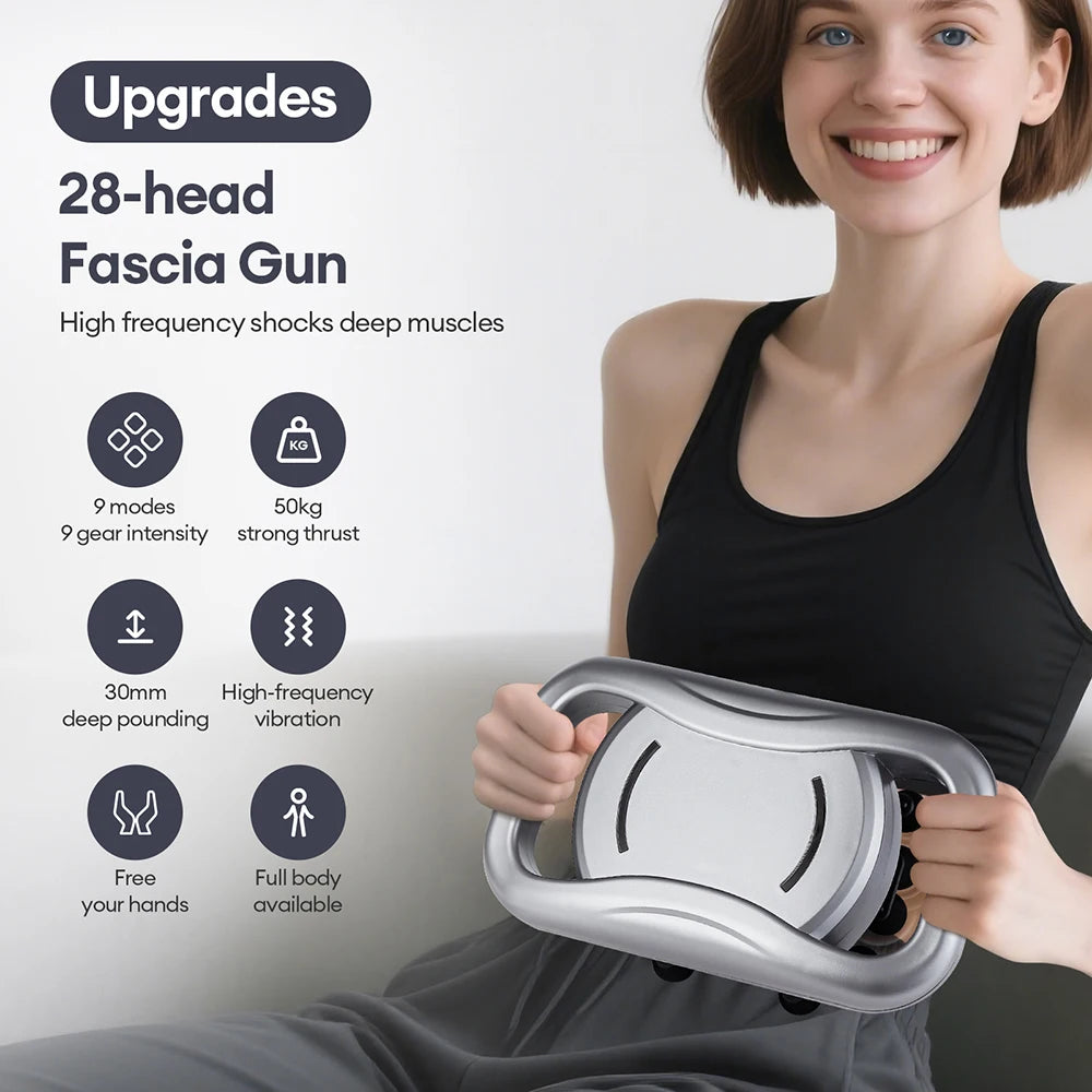 Powerpulse 8X – Deep Tissue Fascia Massage Gun with 8 Heads, 30 Speeds & Red Light Therapy