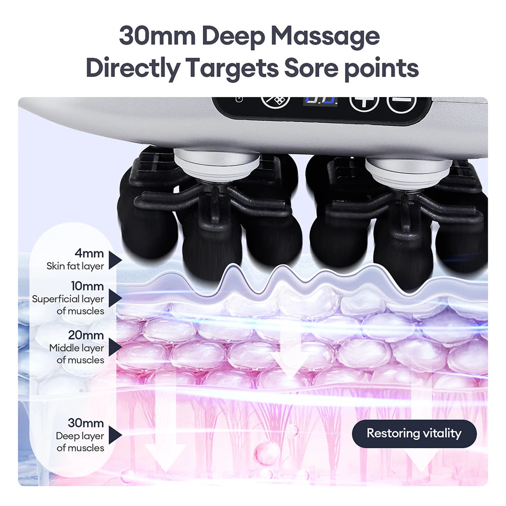 Powerpulse 8X – Deep Tissue Fascia Massage Gun with 8 Heads, 30 Speeds & Red Light Therapy